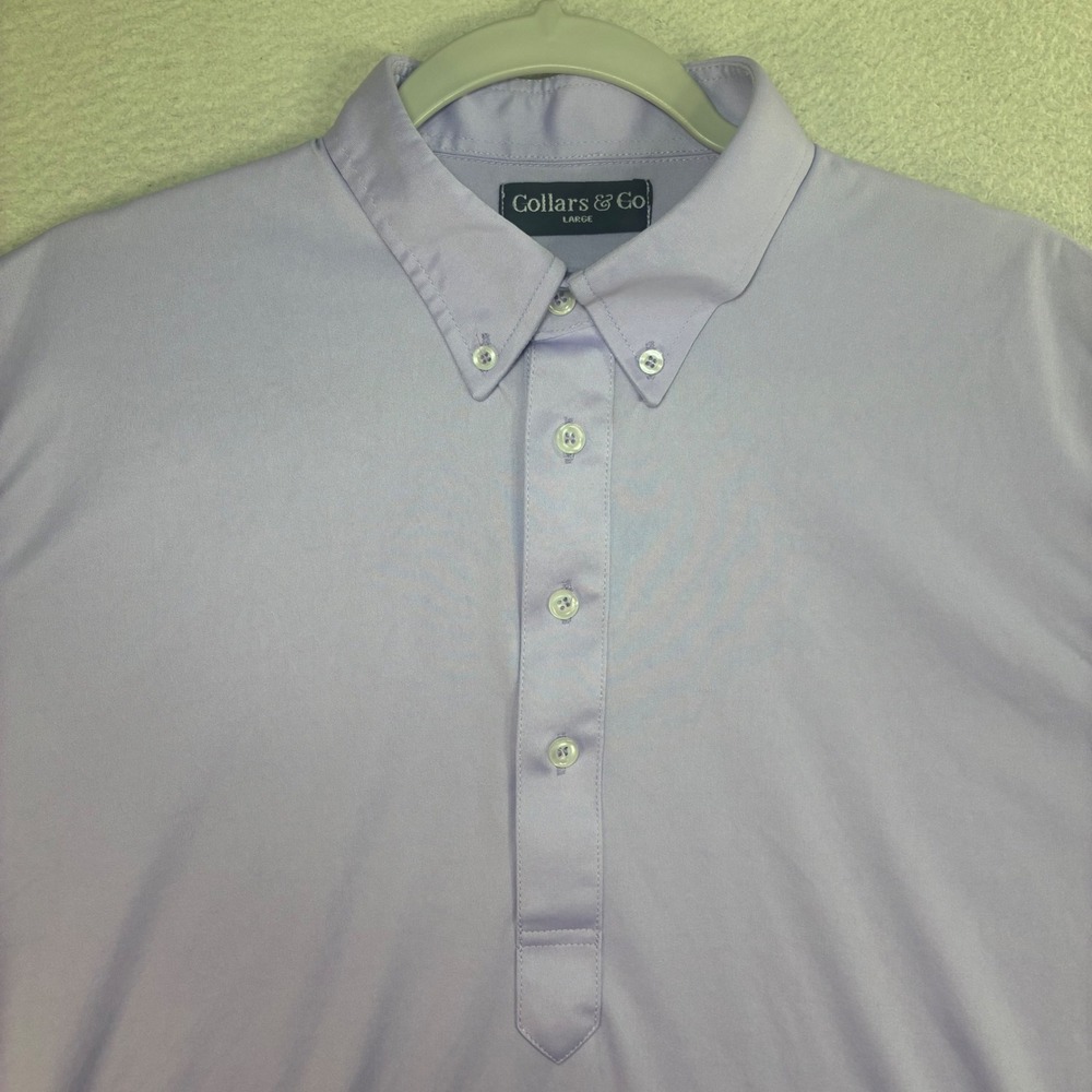 Collars Co Dress Collar Polo Shirt Men L Purple Short Sleeve Golf Preppy Stretch